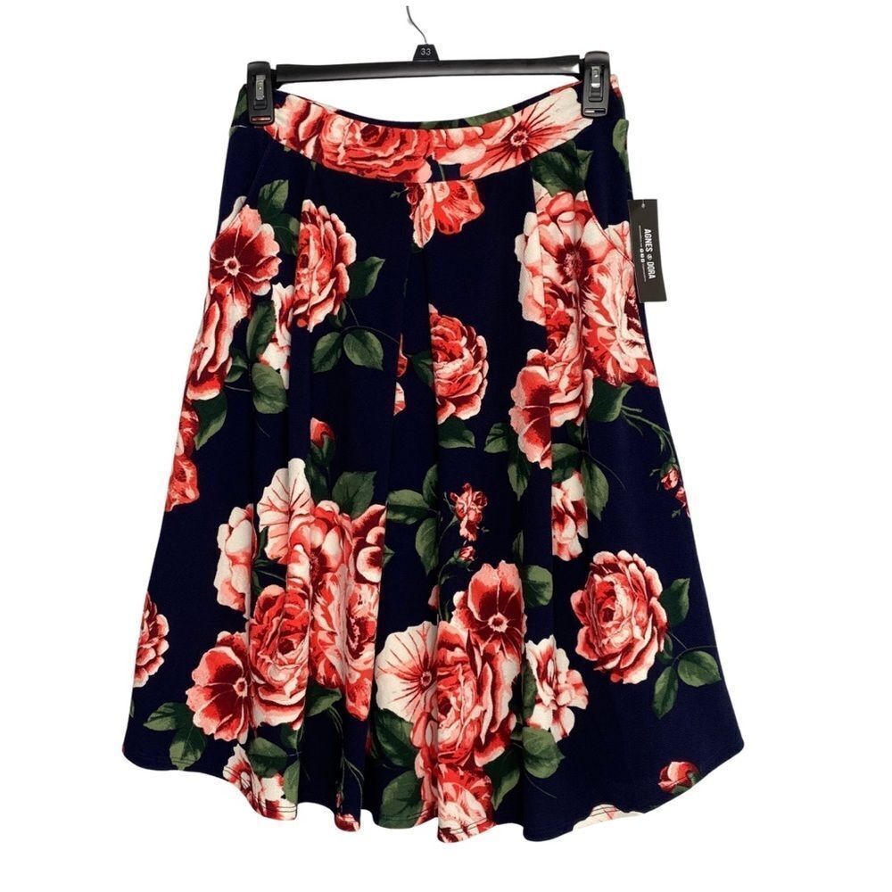 Agnes & Dora Blue Floral MIDI Skirt M New
